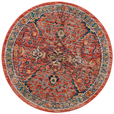 Brick Red 3' 11 x 3' 11 Lola Round Area Rug Polypropylene With Jute Backing Traditional Pattern Easy Clean Carpet for Home Interior Design for Sale at Rug Engine
