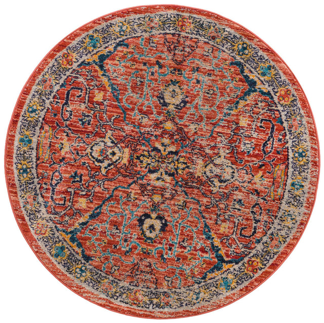 Brick Red 3' 11 x 3' 11 Lola Round Area Rug Polypropylene With Jute Backing Traditional Pattern Easy Clean Carpet for Home Interior Design for Sale at Rug Engine