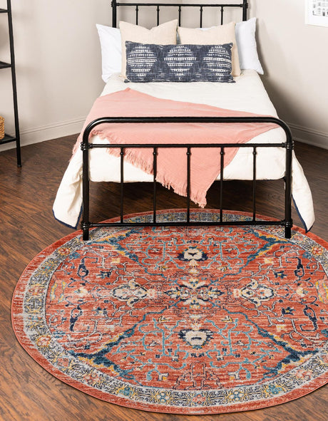 Brick Red 3' 3 x 3' 3 Lola Round Area Rug Polypropylene With Jute Backing Traditional Pattern Easy Clean Carpet for Home Interior Design for Sale at Rug Engine