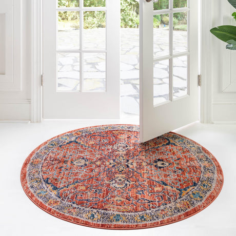 Brick Red 7' 10 x 7' 10 Lola Round Area Rug Polypropylene With Jute Backing Traditional Pattern Easy Clean Carpet for Home Interior Design for Sale at Rug Engine