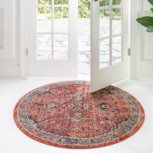 Brick Red 5' 2 x 5' 2 Lola Round Area Rug Polypropylene With Jute Backing Traditional Pattern Easy Clean Carpet for Home Interior Design for Sale at Rug Engine