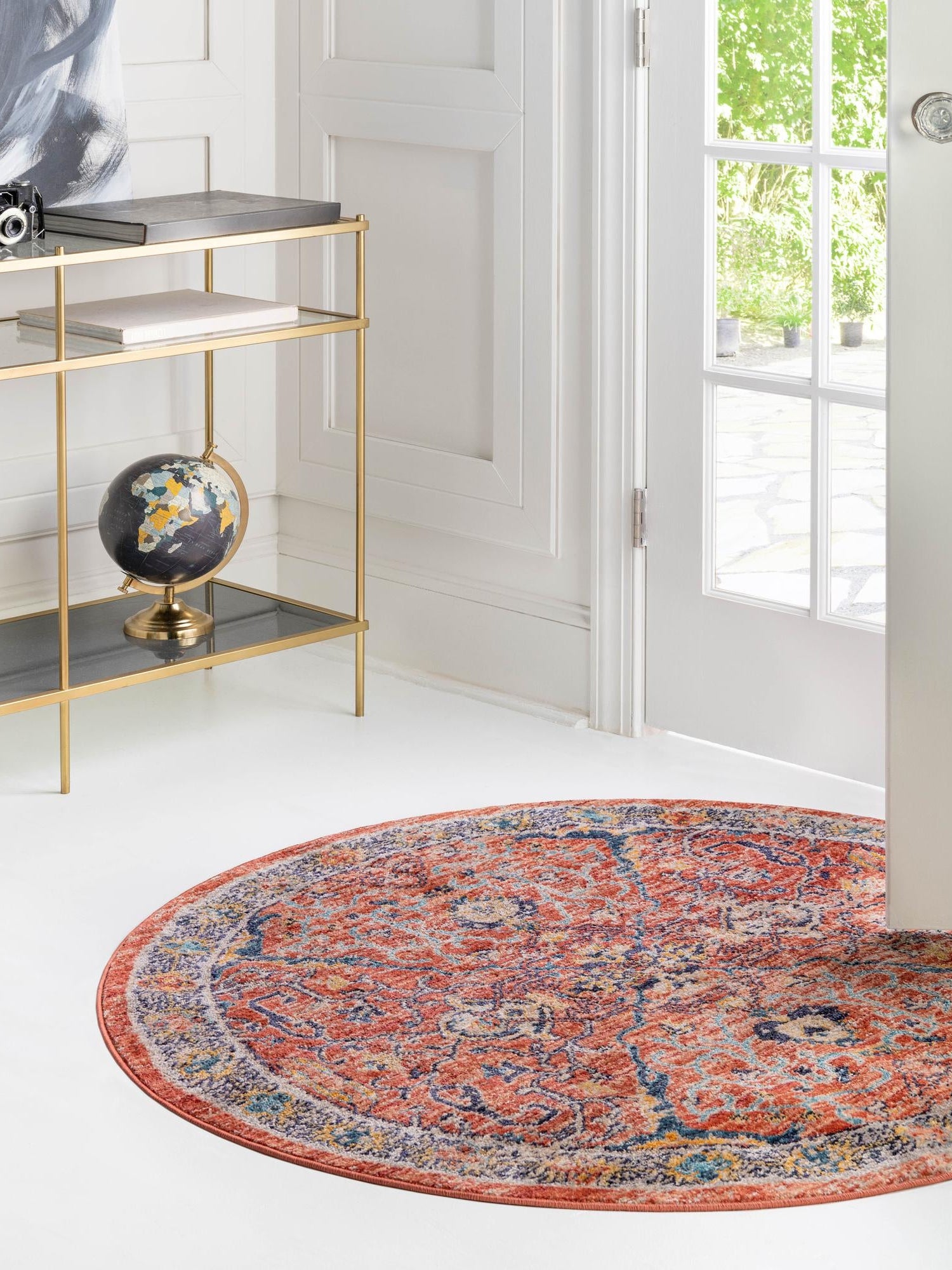 Brick Red 7' 10 x 7' 10 Lola Round Area Rug Polypropylene With Jute Backing Traditional Pattern Easy Clean Carpet for Home Interior Design for Sale at Rug Engine