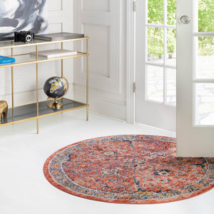 Brick Red 5' 2 x 5' 2 Lola Round Area Rug Polypropylene With Jute Backing Traditional Pattern Easy Clean Carpet for Home Interior Design for Sale at Rug Engine