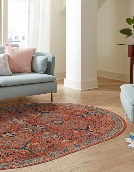 Brick Red 7' 10 x 10' 2 Lola Oval Area Rug Polypropylene With Jute Backing Traditional Pattern Easy Clean Carpet for Home Interior Design for Sale at Rug Engine