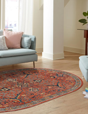 Brick Red 5' 3 x 8' Lola Oval Area Rug Polypropylene With Jute Backing Traditional Pattern Easy Clean Carpet for Home Interior Design for Sale at Rug Engine