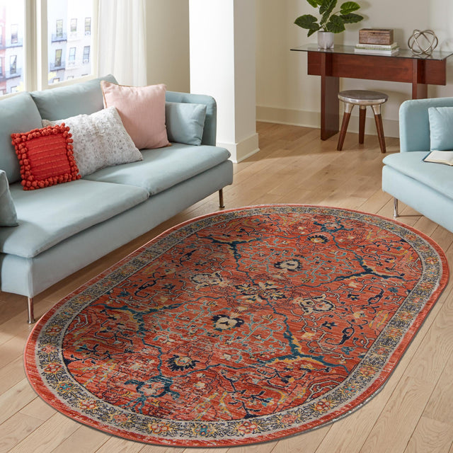 Brick Red 3' 11 x 5' 11 Lola Oval Area Rug Polypropylene With Jute Backing Traditional Pattern Easy Clean Carpet for Home Interior Design for Sale at Rug Engine