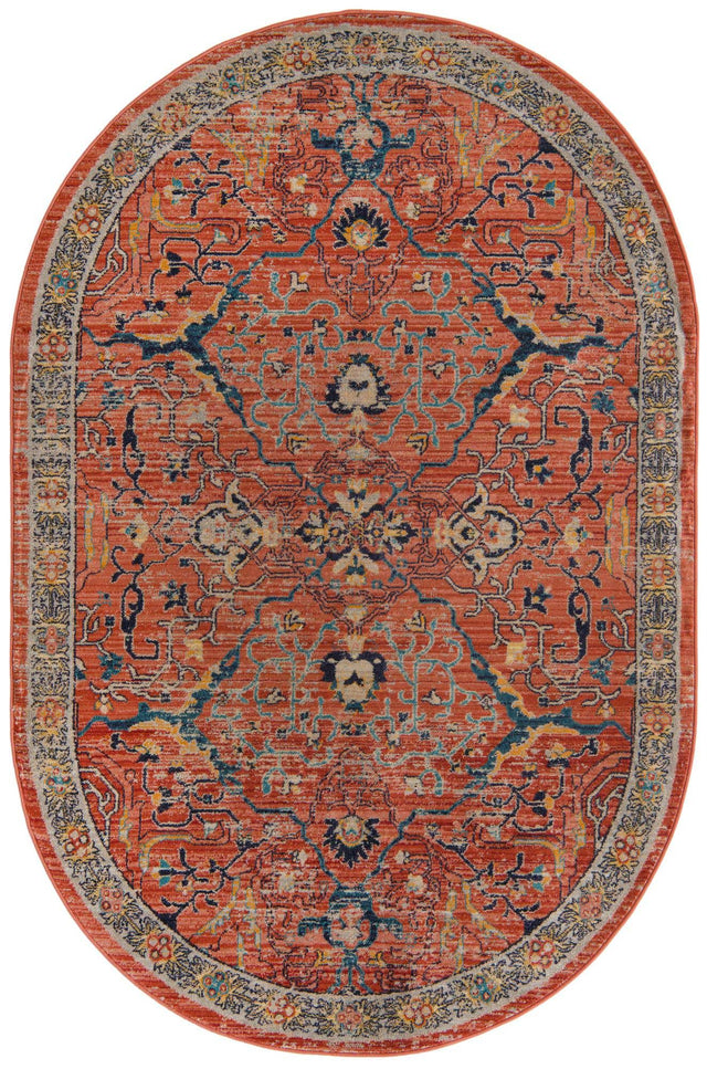 Brick Red 5' 3 x 8' Lola Oval Area Rug Polypropylene With Jute Backing Traditional Pattern Easy Clean Carpet for Home Interior Design for Sale at Rug Engine