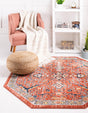 Brick Red 5' x 5' Lola Octagon Area Rug Polypropylene With Jute Backing Traditional Pattern Easy Clean Carpet for Home Interior Design for Sale at Rug Engine