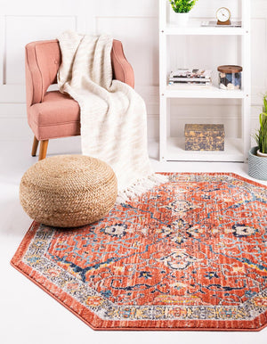 Brick Red 3' 11 x 3' 11 Lola Octagon Area Rug Polypropylene With Jute Backing Traditional Pattern Easy Clean Carpet for Home Interior Design for Sale at Rug Engine