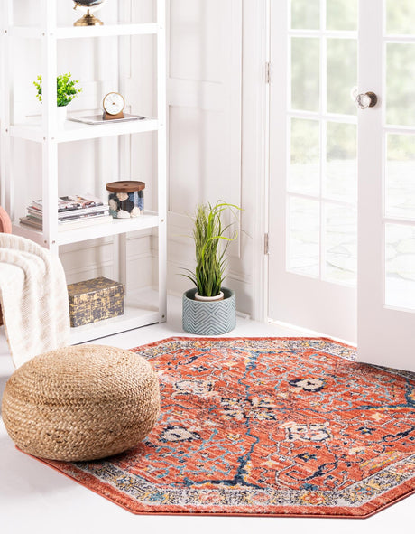 Brick Red 3' 11 x 3' 11 Lola Octagon Area Rug Polypropylene With Jute Backing Traditional Pattern Easy Clean Carpet for Home Interior Design for Sale at Rug Engine