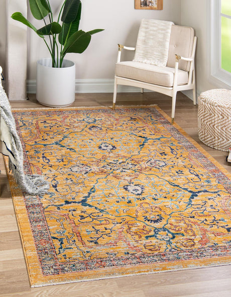 Yellow 3' 11 x 5' 11 Lola Rectangle Area Rug Polypropylene With Jute Backing Traditional Pattern Easy Clean Carpet for Home Interior Design for Sale at Rug Engine