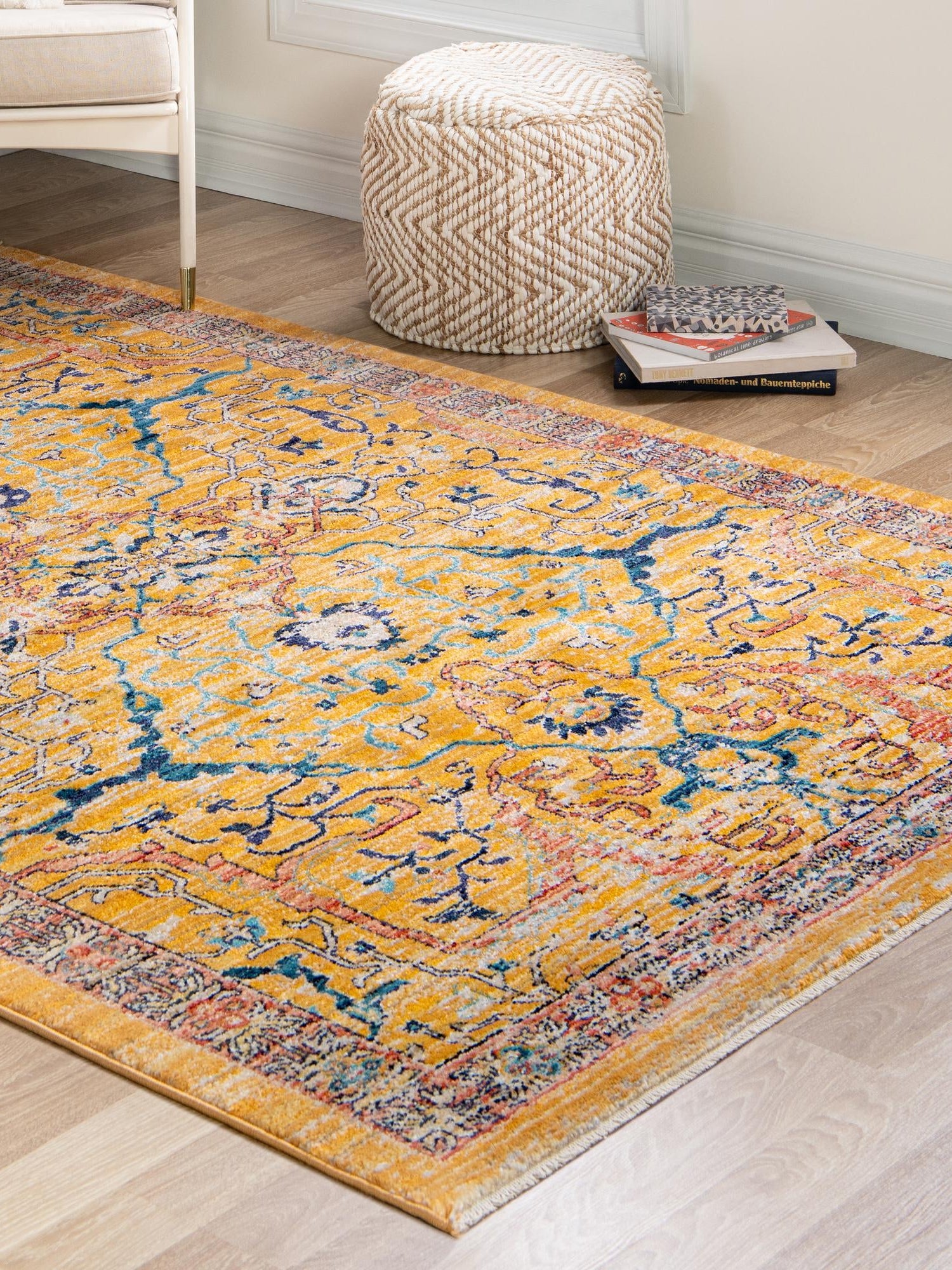 Yellow 2' 11 x 5' 3 Lola Rectangle Area Rug Polypropylene With Jute Backing Traditional Pattern Easy Clean Carpet for Home Interior Design for Sale at Rug Engine