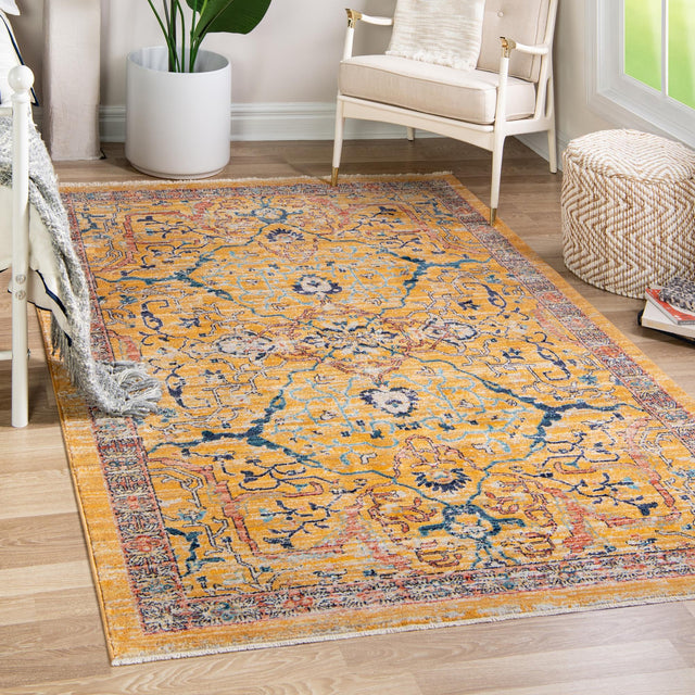 Yellow 10' x 12' 4 Lola Rectangle Area Rug Polypropylene With Jute Backing Traditional Pattern Easy Clean Carpet for Home Interior Design for Sale at Rug Engine