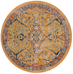 Yellow 3' 11 x 3' 11 Lola Round Area Rug Polypropylene With Jute Backing Traditional Pattern Easy Clean Carpet for Home Interior Design for Sale at Rug Engine