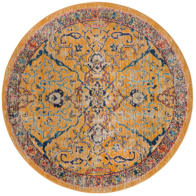 Yellow 3' 11 x 3' 11 Lola Round Area Rug Polypropylene With Jute Backing Traditional Pattern Easy Clean Carpet for Home Interior Design for Sale at Rug Engine