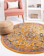 Yellow 5' 2 x 5' 2 Lola Round Area Rug Polypropylene With Jute Backing Traditional Pattern Easy Clean Carpet for Home Interior Design for Sale at Rug Engine