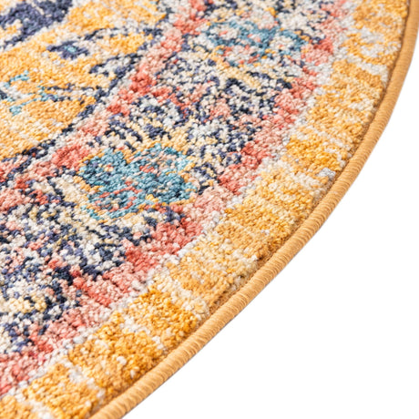 Yellow 7' 10 x 7' 10 Lola Round Area Rug Polypropylene With Jute Backing Traditional Pattern Easy Clean Carpet for Home Interior Design for Sale at Rug Engine