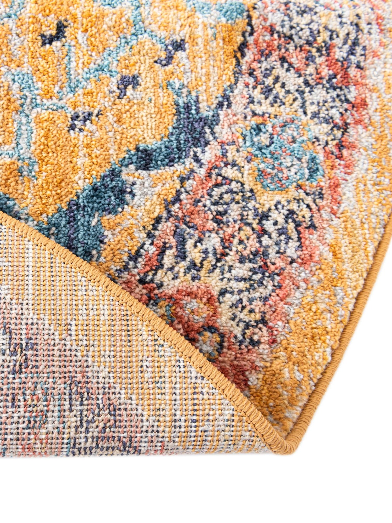 Yellow 3' 11 x 3' 11 Lola Round Area Rug Polypropylene With Jute Backing Traditional Pattern Easy Clean Carpet for Home Interior Design for Sale at Rug Engine