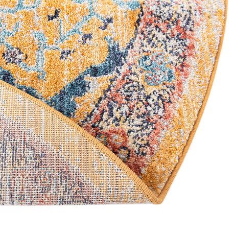 Yellow 3' 11 x 3' 11 Lola Round Area Rug Polypropylene With Jute Backing Traditional Pattern Easy Clean Carpet for Home Interior Design for Sale at Rug Engine