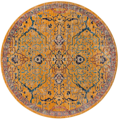 Yellow 7' 10 x 7' 10 Lola Round Area Rug Polypropylene With Jute Backing Traditional Pattern Easy Clean Carpet for Home Interior Design for Sale at Rug Engine