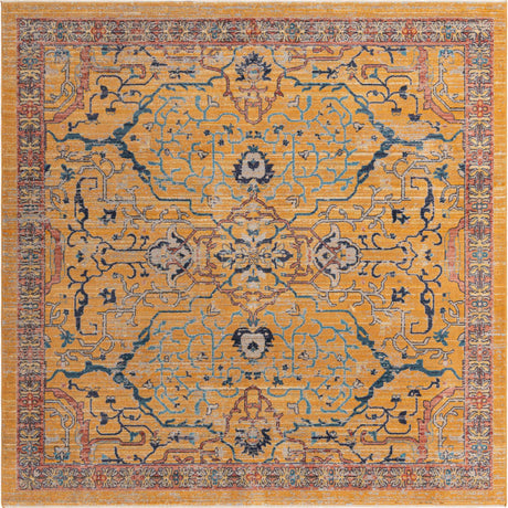 Yellow 7' 10 x 7' 10 Lola Square Area Rug Polypropylene With Jute Backing Traditional Pattern Easy Clean Carpet for Home Interior Design for Sale at Rug Engine
