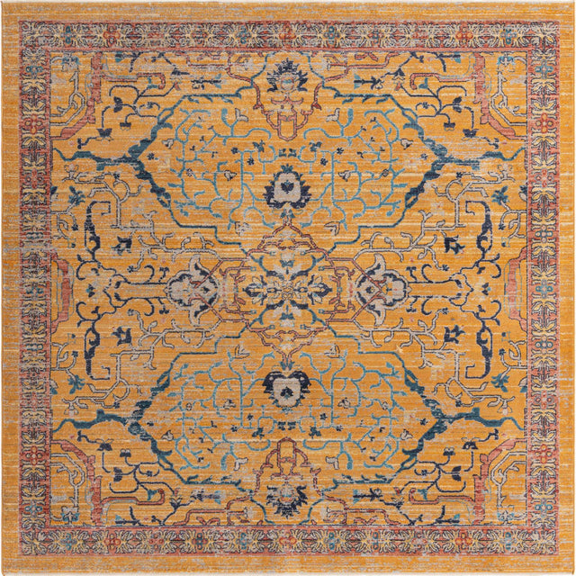 Yellow 7' 10 x 7' 10 Lola Square Area Rug Polypropylene With Jute Backing Traditional Pattern Easy Clean Carpet for Home Interior Design for Sale at Rug Engine