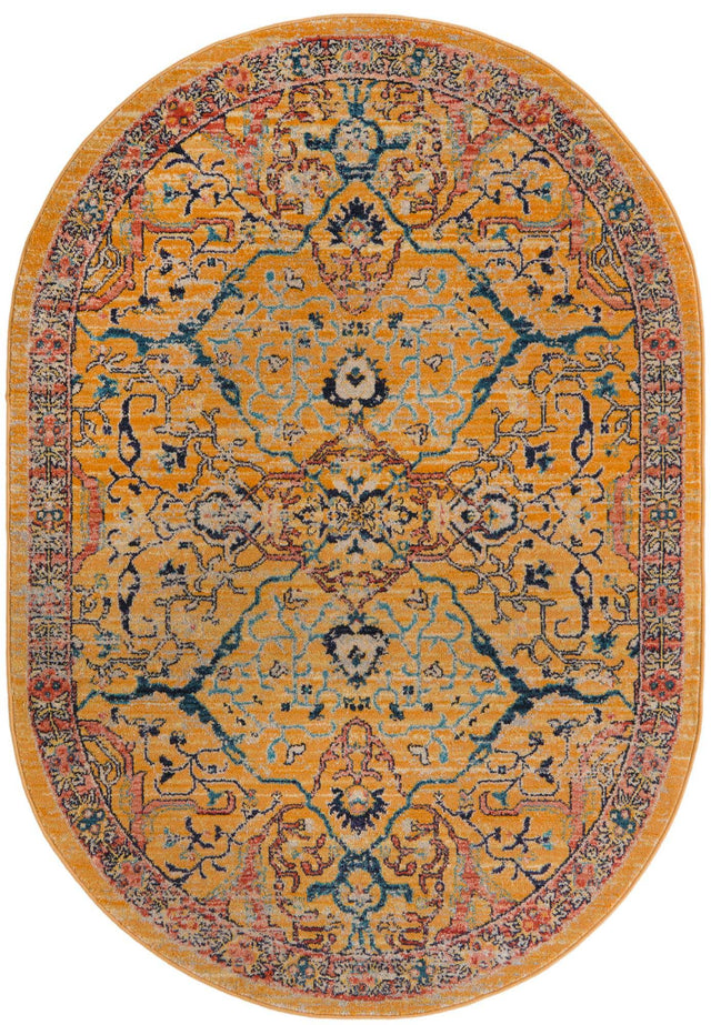 Yellow 3' 11 x 5' 11 Lola Oval Area Rug Polypropylene With Jute Backing Traditional Pattern Easy Clean Carpet for Home Interior Design for Sale at Rug Engine