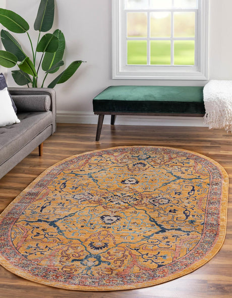 Yellow 5' 3 x 8' Lola Oval Area Rug Polypropylene With Jute Backing Traditional Pattern Easy Clean Carpet for Home Interior Design for Sale at Rug Engine