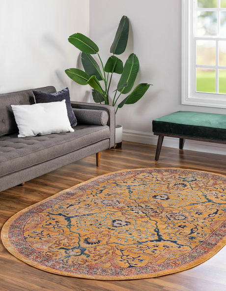 Yellow 3' 11 x 5' 11 Lola Oval Area Rug Polypropylene With Jute Backing Traditional Pattern Easy Clean Carpet for Home Interior Design for Sale at Rug Engine
