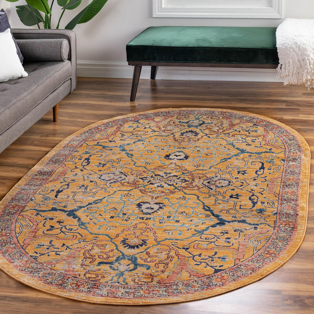 Yellow 7' 10 x 10' 2 Lola Oval Area Rug Polypropylene With Jute Backing Traditional Pattern Easy Clean Carpet for Home Interior Design for Sale at Rug Engine