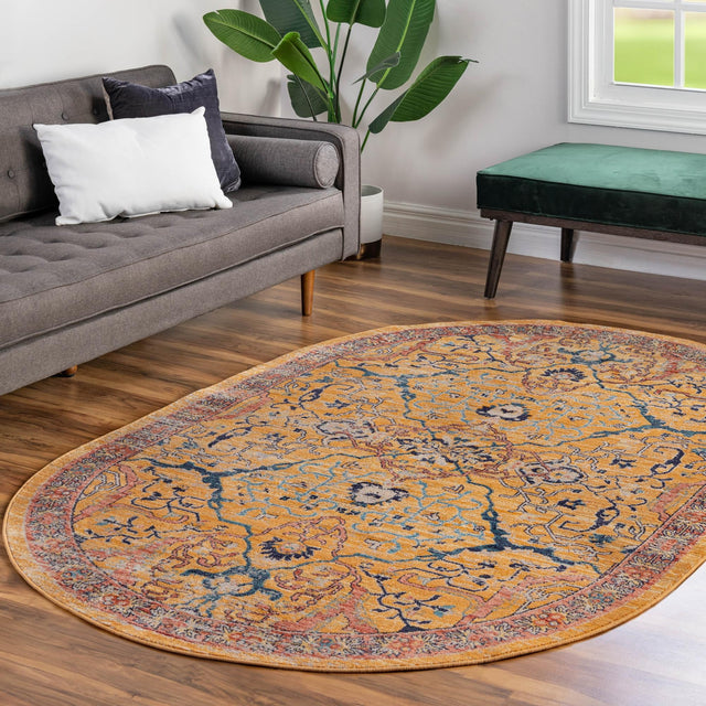 Yellow 7' 10 x 10' 2 Lola Oval Area Rug Polypropylene With Jute Backing Traditional Pattern Easy Clean Carpet for Home Interior Design for Sale at Rug Engine