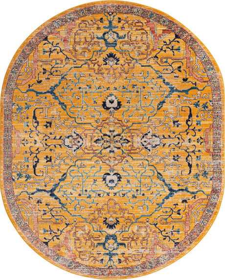 Yellow 7' 10 x 10' 2 Lola Oval Area Rug Polypropylene With Jute Backing Traditional Pattern Easy Clean Carpet for Home Interior Design for Sale at Rug Engine