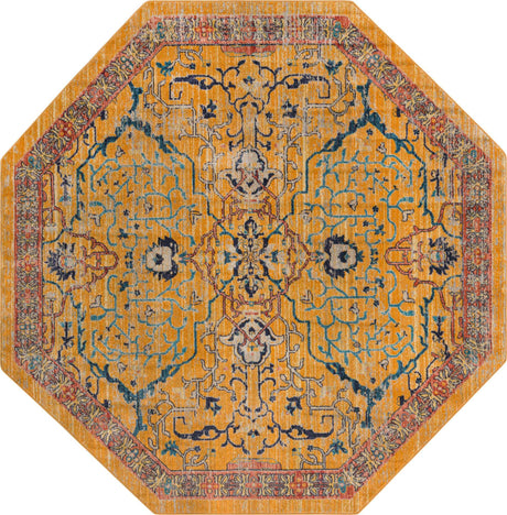 Yellow 7' 10 x 7' 10 Lola Octagon Area Rug Polypropylene With Jute Backing Traditional Pattern Easy Clean Carpet for Home Interior Design for Sale at Rug Engine