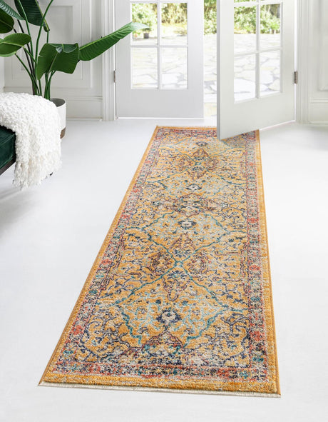 Yellow 2' x 8' Lola Runner Area Rug Polypropylene With Jute Backing Traditional Pattern Easy Clean Carpet for Home Interior Design for Sale at Rug Engine
