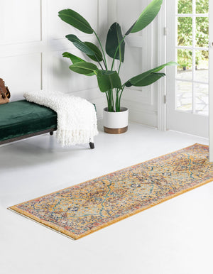Yellow 2' x 8' Lola Runner Area Rug Polypropylene With Jute Backing Traditional Pattern Easy Clean Carpet for Home Interior Design for Sale at Rug Engine