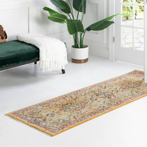Yellow 2' x 8' Lola Runner Area Rug Polypropylene With Jute Backing Traditional Pattern Easy Clean Carpet for Home Interior Design for Sale at Rug Engine