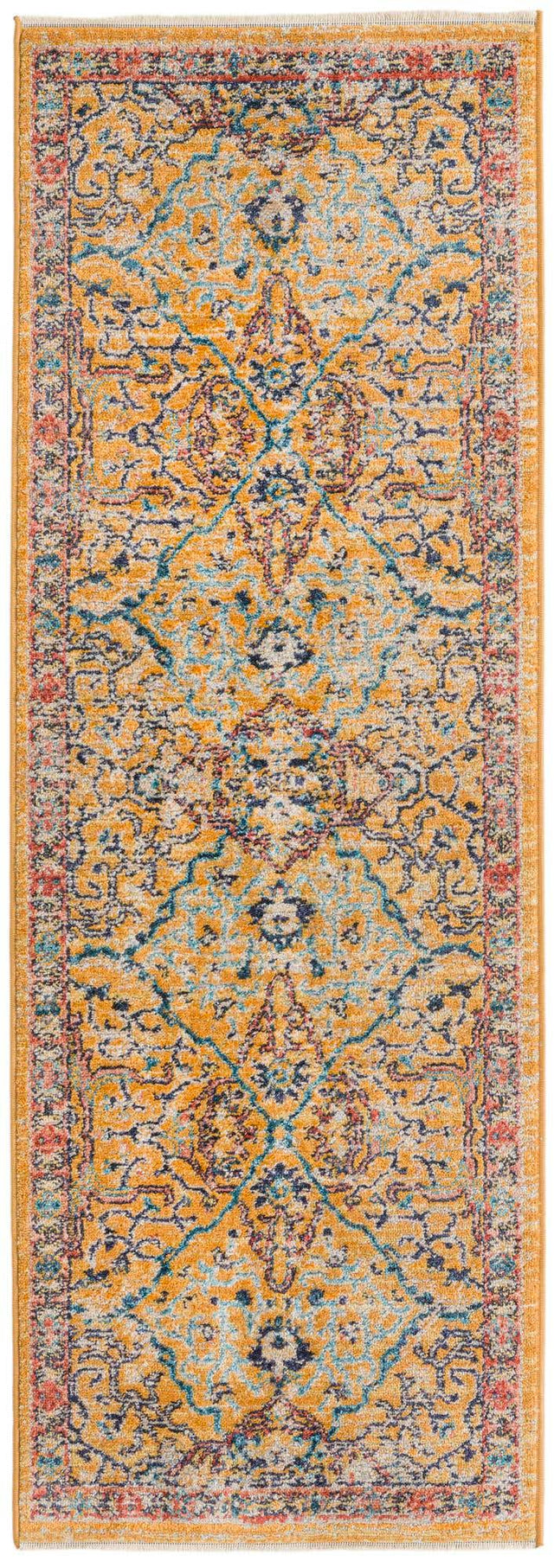 Yellow 2' x 5' 11 Lola Runner Area Rug Polypropylene With Jute Backing Traditional Pattern Easy Clean Carpet for Home Interior Design for Sale at Rug Engine