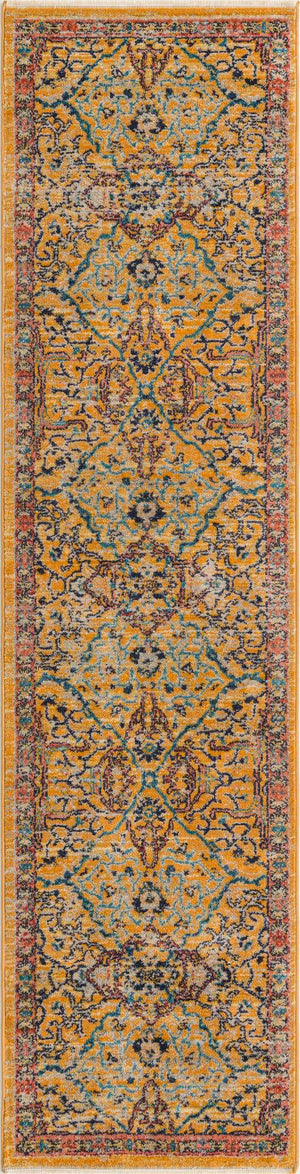Yellow 2' x 8' Lola Runner Area Rug Polypropylene With Jute Backing Traditional Pattern Easy Clean Carpet for Home Interior Design for Sale at Rug Engine