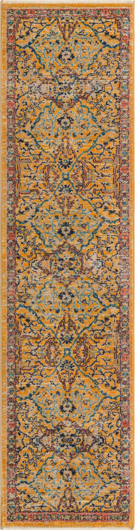 Yellow 2' x 8' Lola Runner Area Rug Polypropylene With Jute Backing Traditional Pattern Easy Clean Carpet for Home Interior Design for Sale at Rug Engine