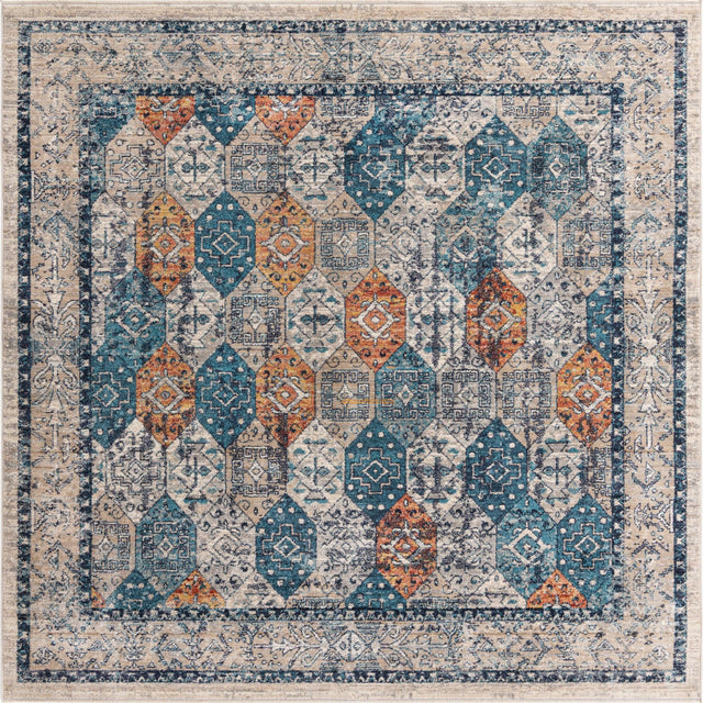 Multicolor 7' 10 x 7' 10 Lola Square Area Rug Polypropylene With Jute Backing Traditional Pattern Easy Clean Carpet for Home Interior Design for Sale at Rug Engine