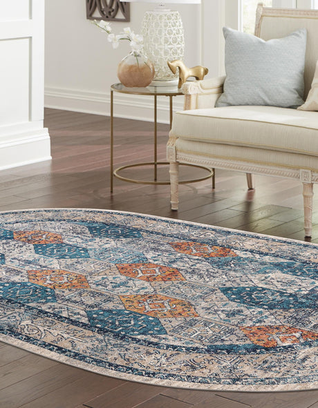 Multicolor 5' 3 x 8' Lola Oval Area Rug Polypropylene With Jute Backing Traditional Pattern Easy Clean Carpet for Home Interior Design for Sale at Rug Engine