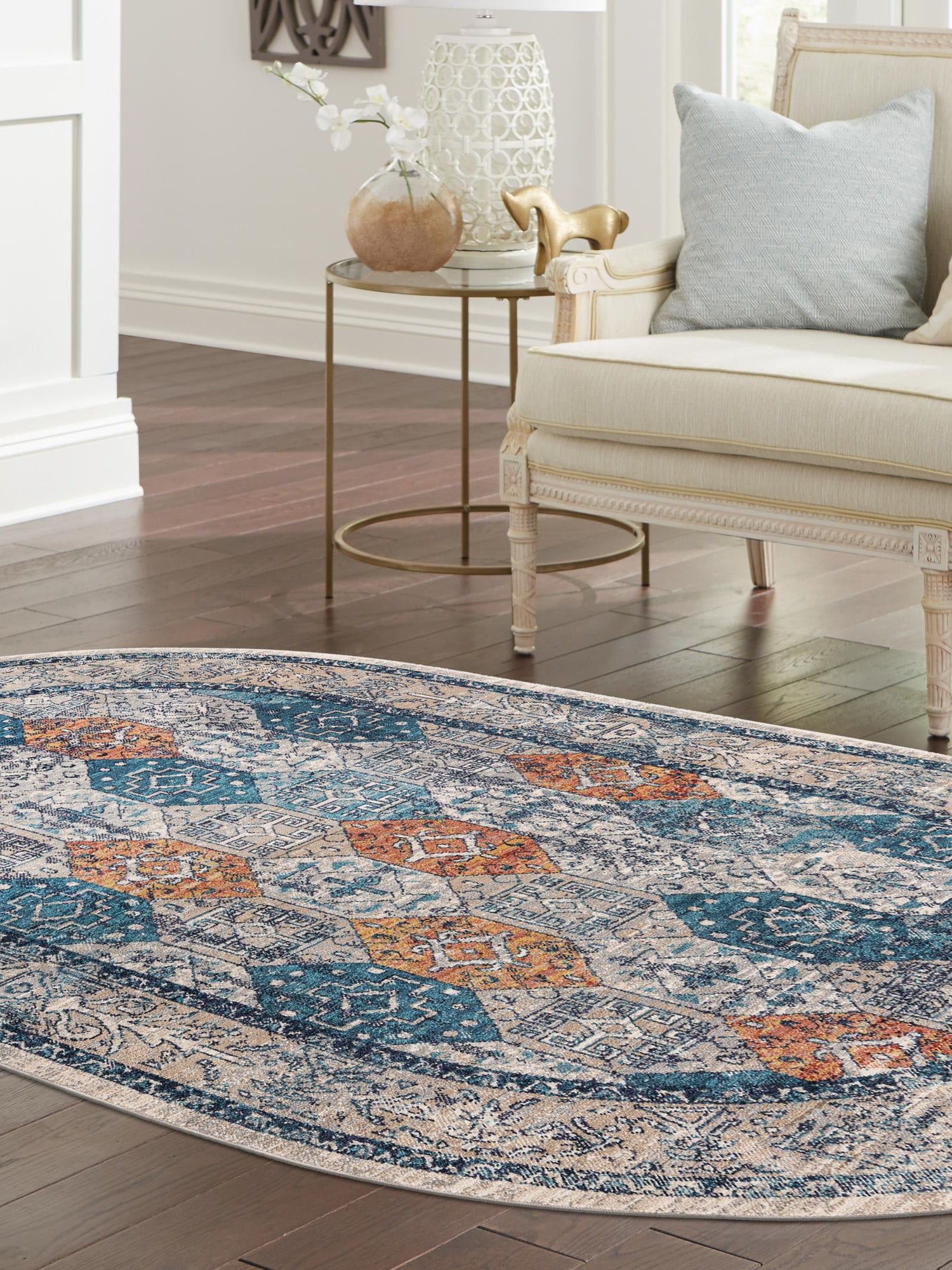 Multicolor 3' 11 x 5' 11 Lola Oval Area Rug Polypropylene With Jute Backing Traditional Pattern Easy Clean Carpet for Home Interior Design for Sale at Rug Engine