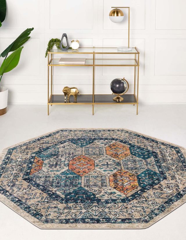 Multicolor 7' 10 x 7' 10 Lola Octagon Area Rug Polypropylene With Jute Backing Traditional Pattern Easy Clean Carpet for Home Interior Design for Sale at Rug Engine