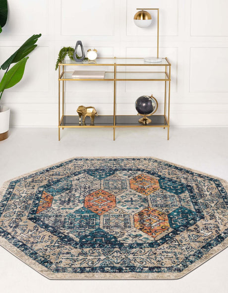 Multicolor 5' x 5' Lola Octagon Area Rug Polypropylene With Jute Backing Traditional Pattern Easy Clean Carpet for Home Interior Design for Sale at Rug Engine