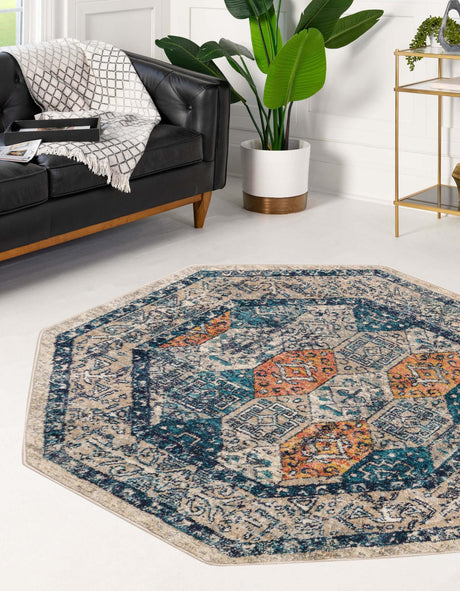 Multicolor 3' 11 x 3' 11 Lola Octagon Area Rug Polypropylene With Jute Backing Traditional Pattern Easy Clean Carpet for Home Interior Design for Sale at Rug Engine