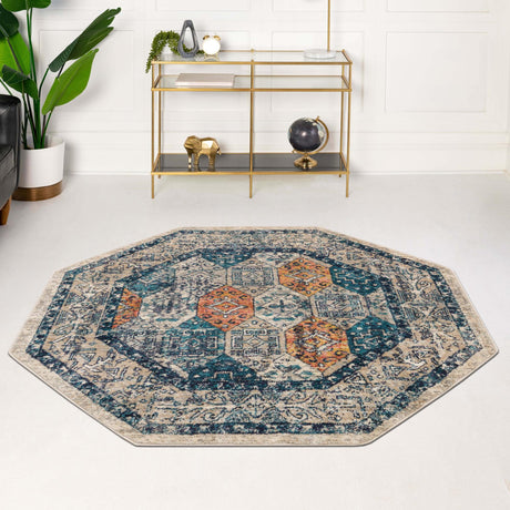 Multicolor 3' 11 x 3' 11 Lola Octagon Area Rug Polypropylene With Jute Backing Traditional Pattern Easy Clean Carpet for Home Interior Design for Sale at Rug Engine