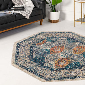 Multicolor 3' 11 x 3' 11 Lola Octagon Area Rug Polypropylene With Jute Backing Traditional Pattern Easy Clean Carpet for Home Interior Design for Sale at Rug Engine