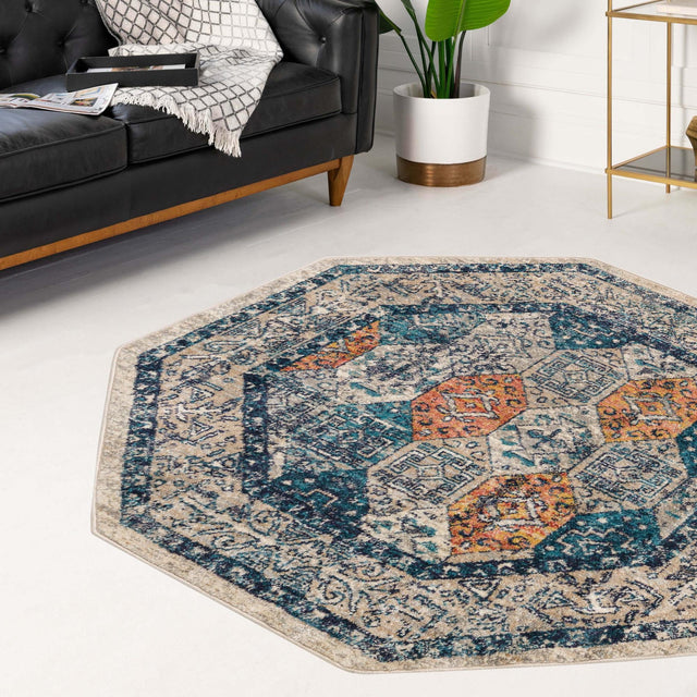 Multicolor 3' 11 x 3' 11 Lola Octagon Area Rug Polypropylene With Jute Backing Traditional Pattern Easy Clean Carpet for Home Interior Design for Sale at Rug Engine