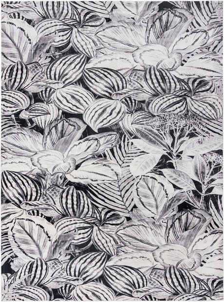 Charcoal 9' x 12' Blossom Rectangle Area Rug 100% Polypropylene With Cotton Backing Easy Clean Colorful Blooming Blossoming Flower Floral Plant Carpet for Living Dining Room Office Dorms for Sale at Rug Engine