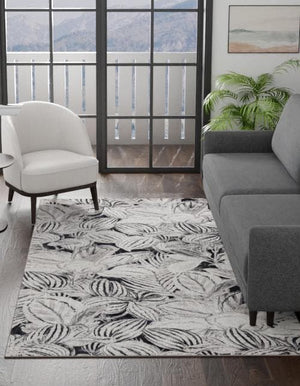 Charcoal 5' 3 x 7' 10 Blossom Rectangle Area Rug 100% Polypropylene With Cotton Backing Easy Clean Colorful Blooming Blossoming Flower Floral Plant Carpet for Living Dining Room Office Dorms for Sale at Rug Engine
